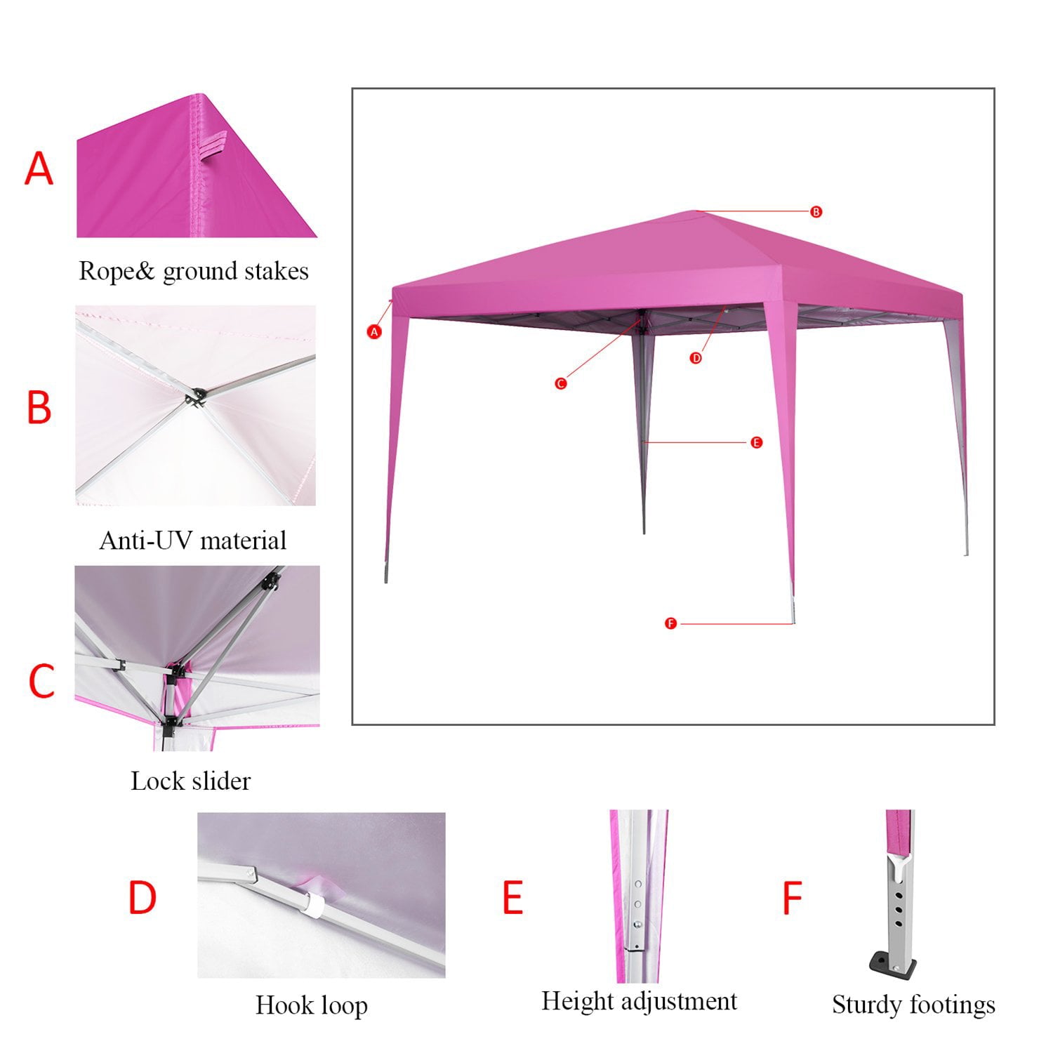 Wesfital 10x10 Ft Outdoor Pop Up Canopy Tent Instant Shelter Pop-Up Sun Camping Tent, Pink
