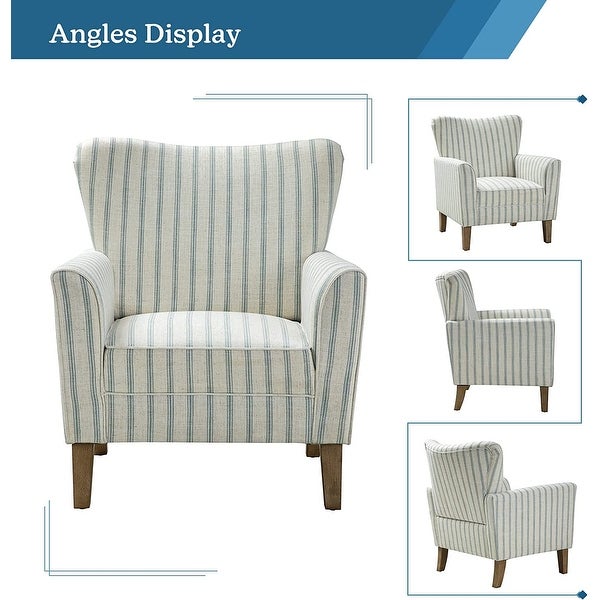 Warren Farmhouse Striped Wingback Chair with Solid Wood Legs Set of 2 by HULALA HOME