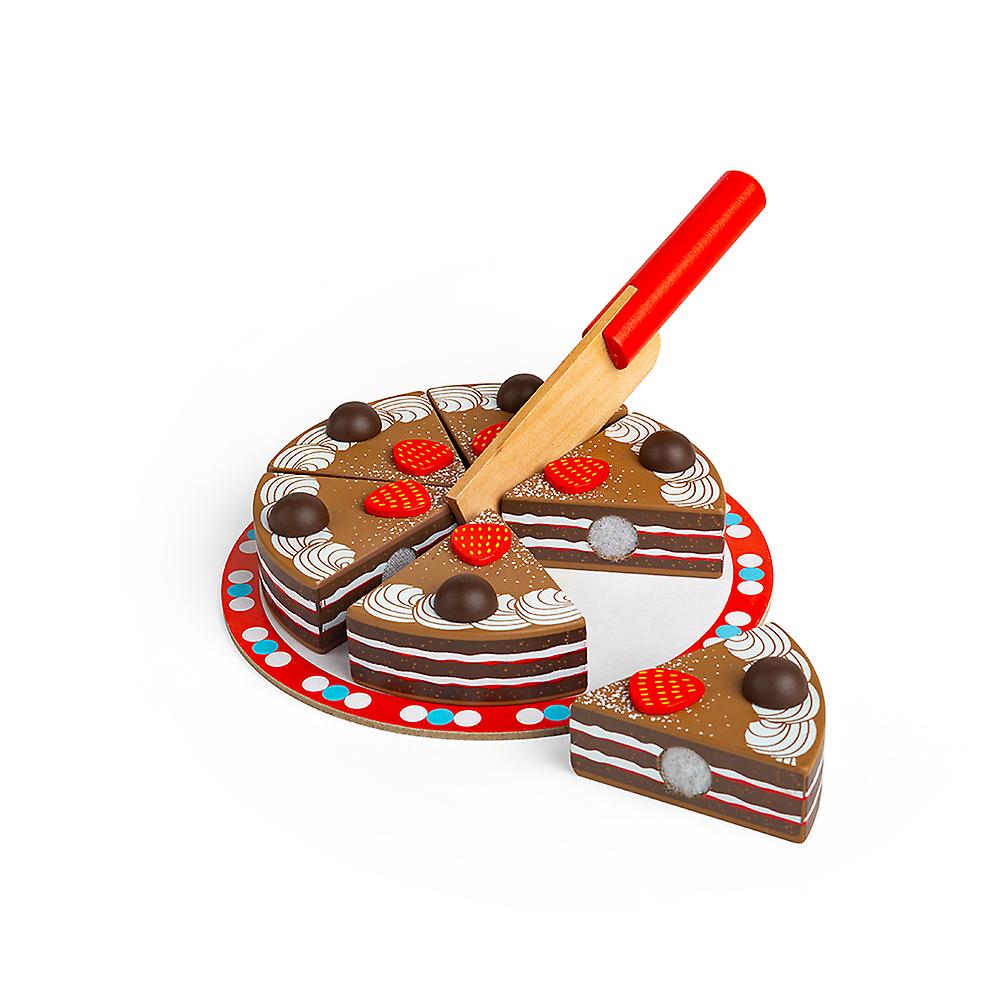 Bigjigs Toys Wooden Play Food Chocolate Cake with Slicer Pretend Play Kitchen