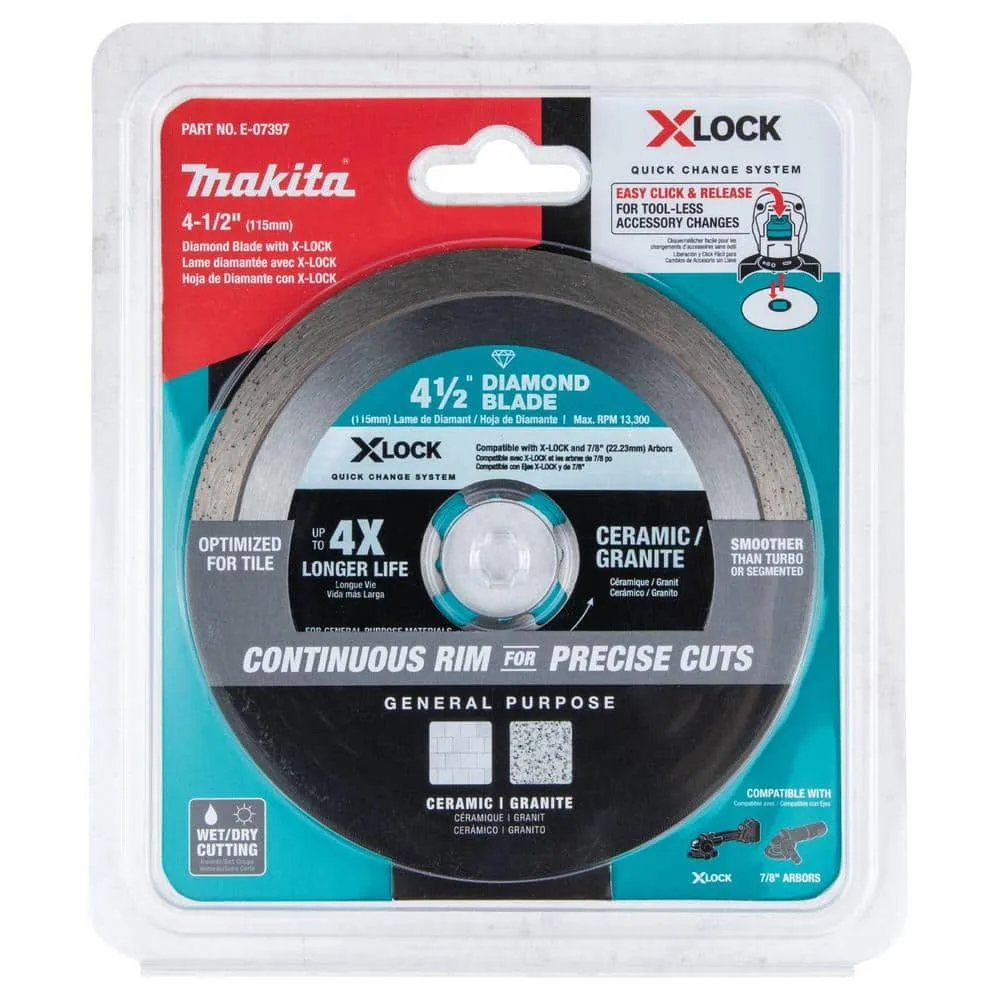 Makita X-LOCK 4-1/2 in. Continuous Rim Diamond Blade for Ceramic and Granite Cutting E-07397