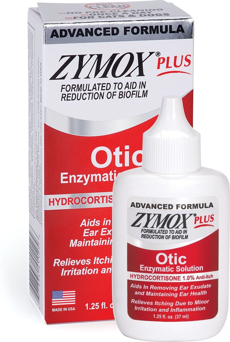Zymox Plus Advanced Formula 1% Hydrocortisone Otic Dog and Cat Ear Infection Solution， 1.25-oz bottle