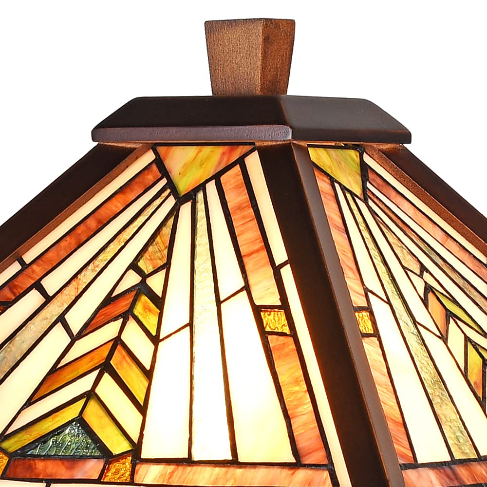 Vinplus  Table Lamp Night Light 16" Wide Handmade Stained Glass Lamp Shade 3 Light Wooden Frame Mission Style Vintage Table Lamp
