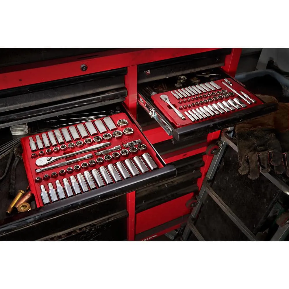 Milwaukee 1/4 in. and 3/8 in. and 1/2 in. Drive SAE/Metric Ratchet and Socket Mechanics Tool Set (153-Piece) 48-22-9008-48-22-9010-48-22-9004