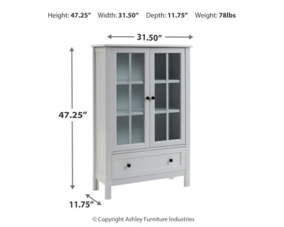Signature Design by Ashley Miranda Farmhouse Adjustable Accent Cabinet or Wardrobe with Glass Doors， White