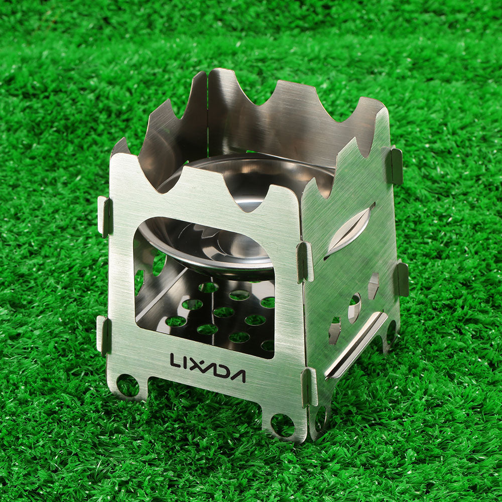 Lixada Outdoor Camping Stove Portable Ultralight Folding Stainless Steel Wood Stove Pocket Alcohol Stove with Alcohol Tray Camping Fishing Hiking Backpacking