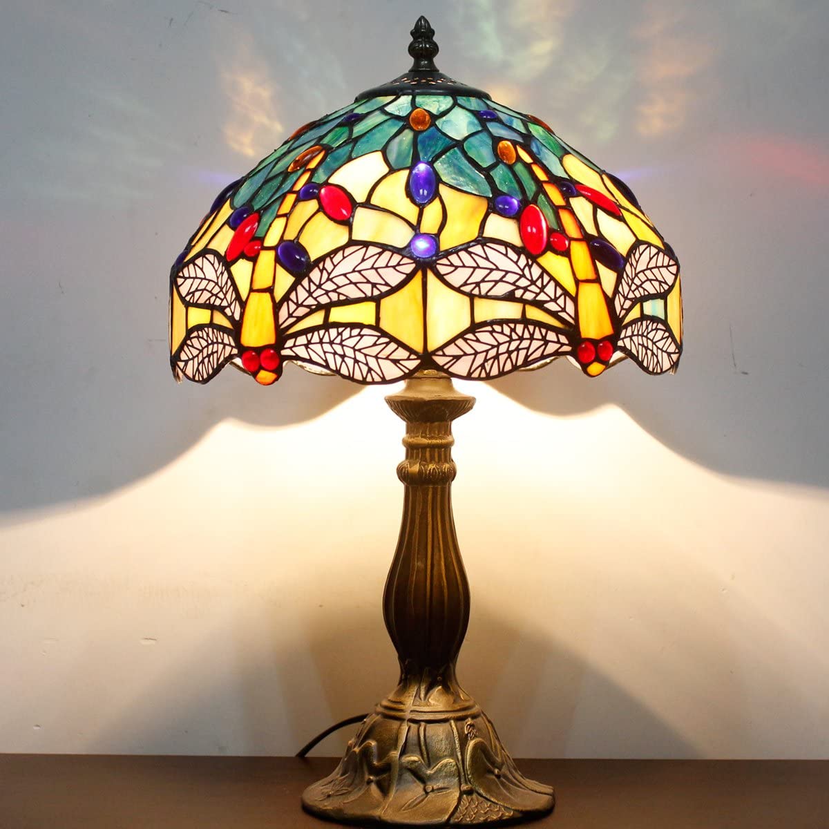 SHADY  Lamp Sea Blue Yellow Stained Glass Dragonfly Style Table Lamp Nautical Reading Desk Bedside Light 12X12X18 Inches Decor Bedroom Living Room Home Office S128 Series