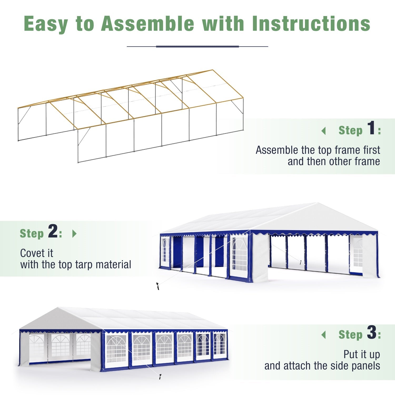MF Studio 20'X40' Party Tent Outdoor Patio Event Shelter Canopy with 12 Removable Sidewalls, White and Blue