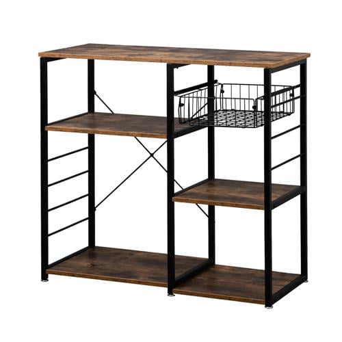 Ktaxon Industrial Kitchen Baker's Rack Microwave Oven Stand， 4-Tier Kitchen Utility Storage Shelf Microwave Cart， Coffee Bar Table Workstation， Rustic Brown