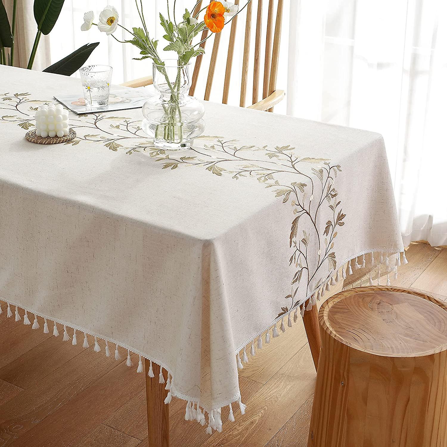 Tablecloth For Dining Table Rustic Table Cover， Farmhouse Kitchen Table Cloth， Cotton Linen Fabric Small Rectangle Table Cloths For 4 To 6 Seats， Beig