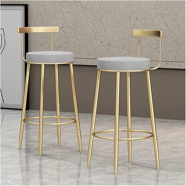 (2PCS) Bar Stool， Breakfast Kitchen Counter Gold Backrest Bar Stools Metal Round Upholstered Bar Chairs - as picture