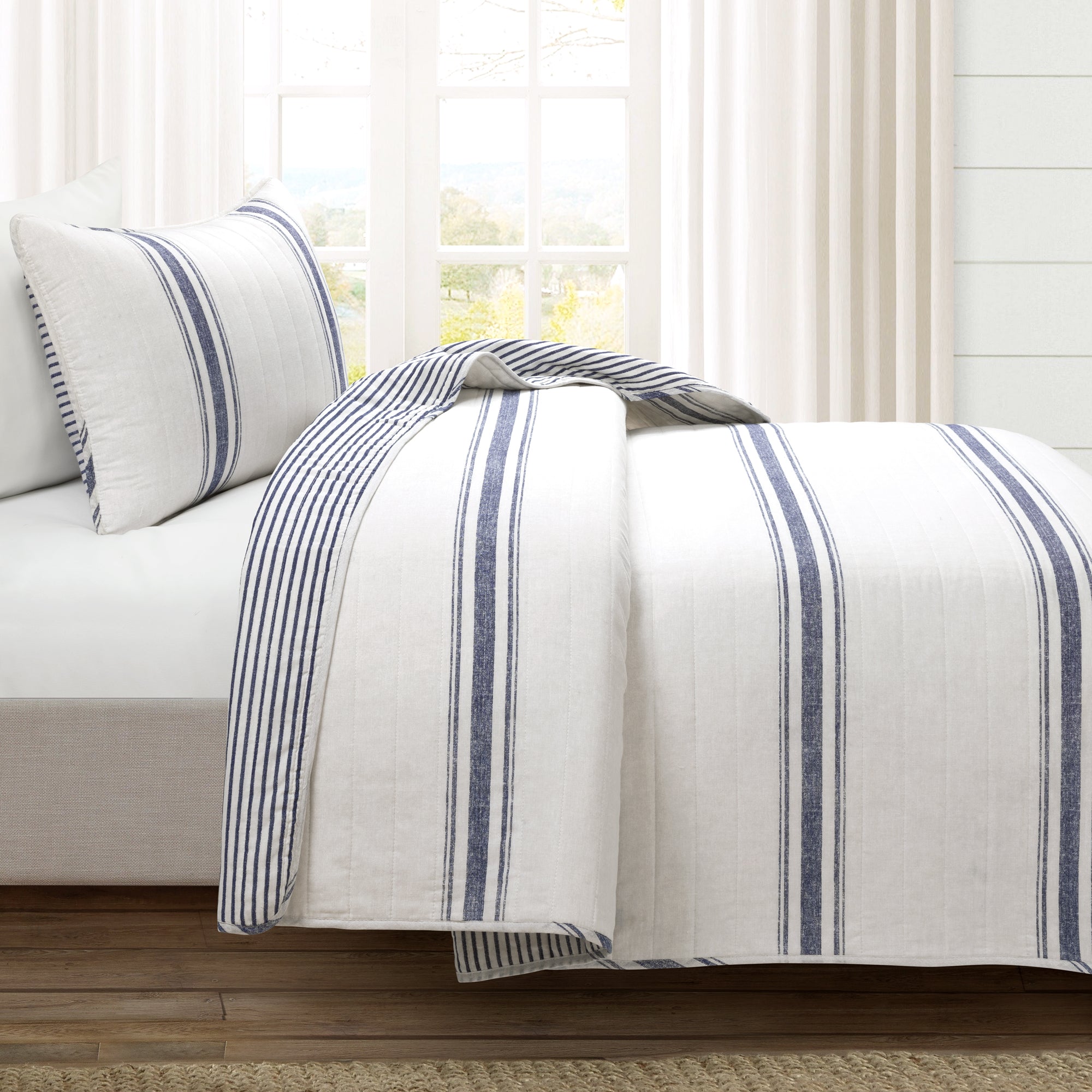 Farmhouse Stripe Reversible Cotton Quilt Set