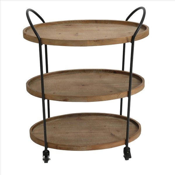 Kitchen Cart with 3 Tier Storage and Metal Frame - Brown and Black - 13.4 L x 23.84 W x 29.94 H Inches - - 36035095