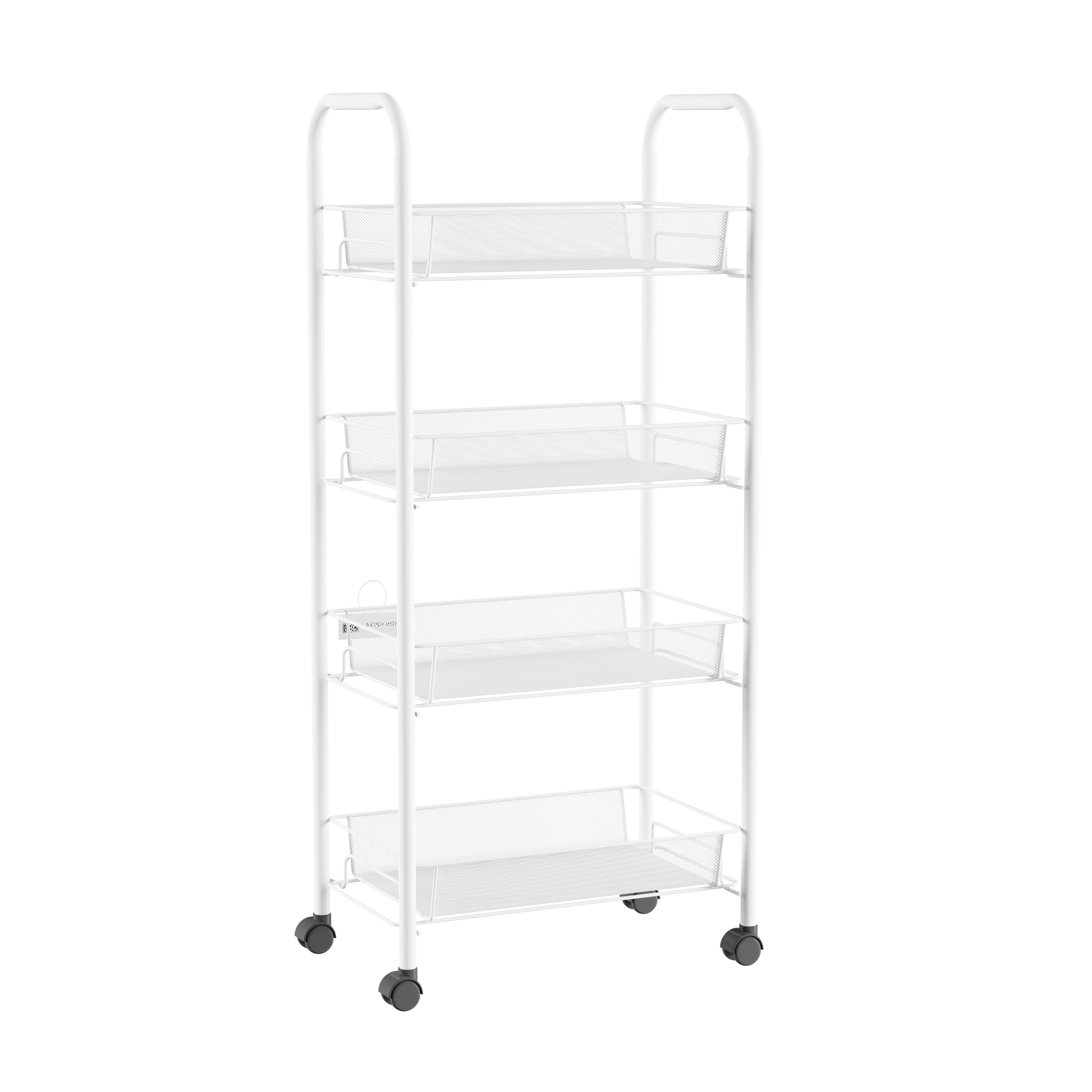 Lavish Home Narrow 4-Tier Rolling Cart for Home and Office Storage (White)