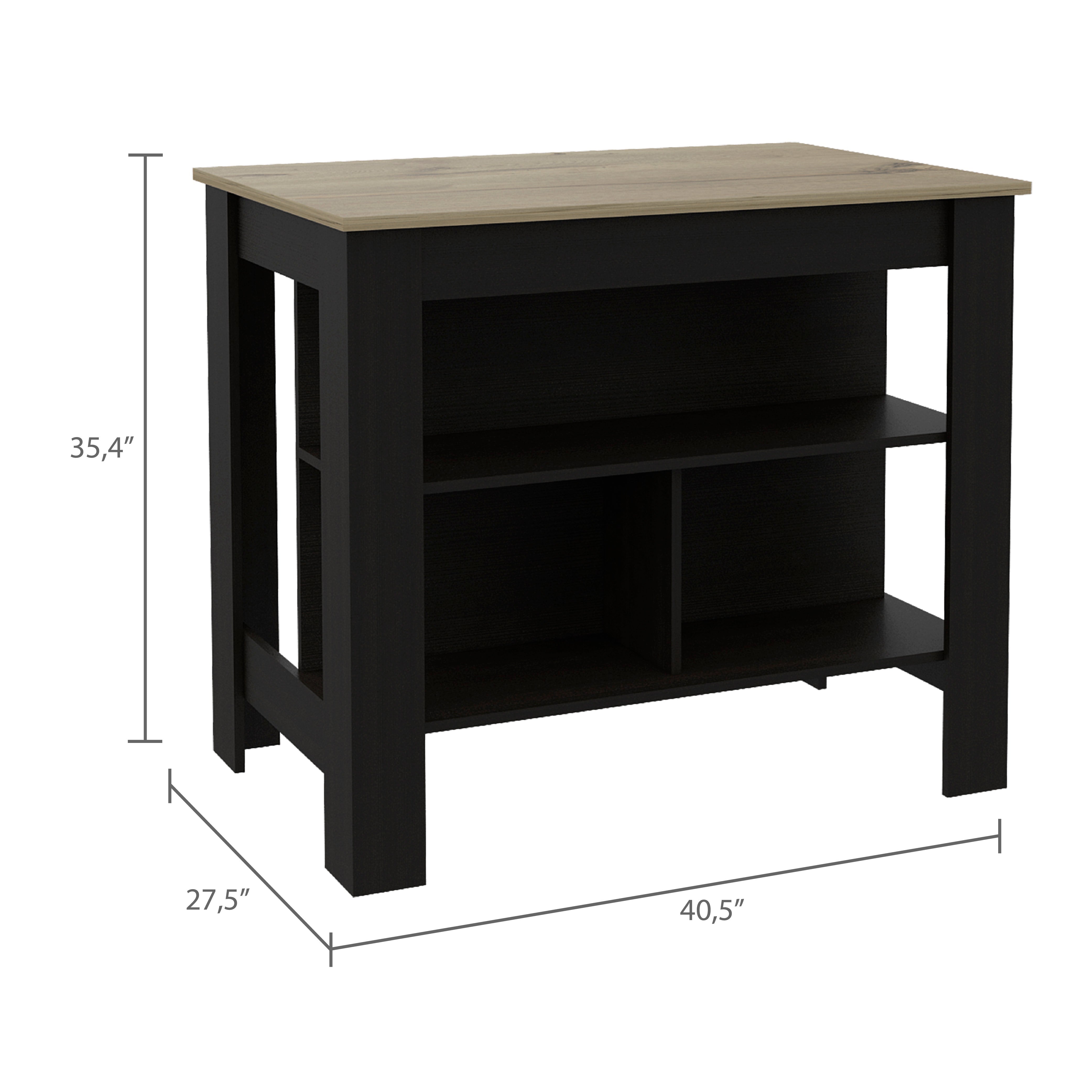 Boahaus Le Havre Black Painted Kitchen Island， Wood Tabletop
