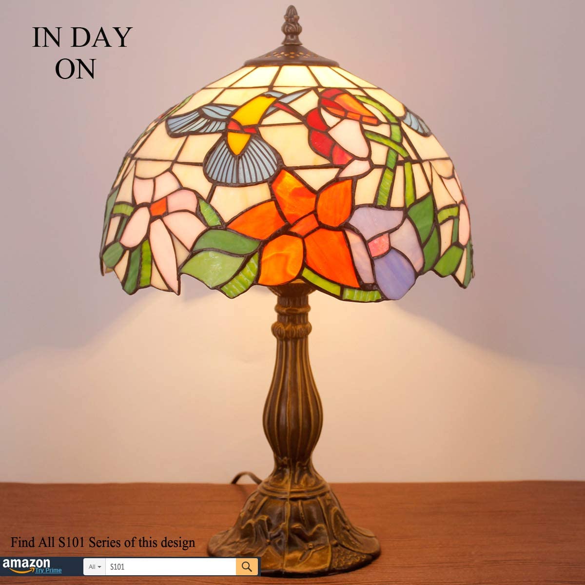  Lamp Stained Glass Lamp Hummingbird Style Bedside Table Lamp Desk Reading Light 12X12X18 Inches Decor Bedroom Living Room Home Office S101 Series