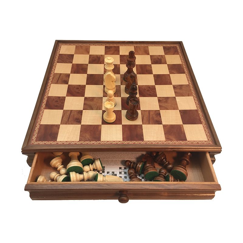 WorldWise Imports Walnut and Maple Drawer Chest Chess Set