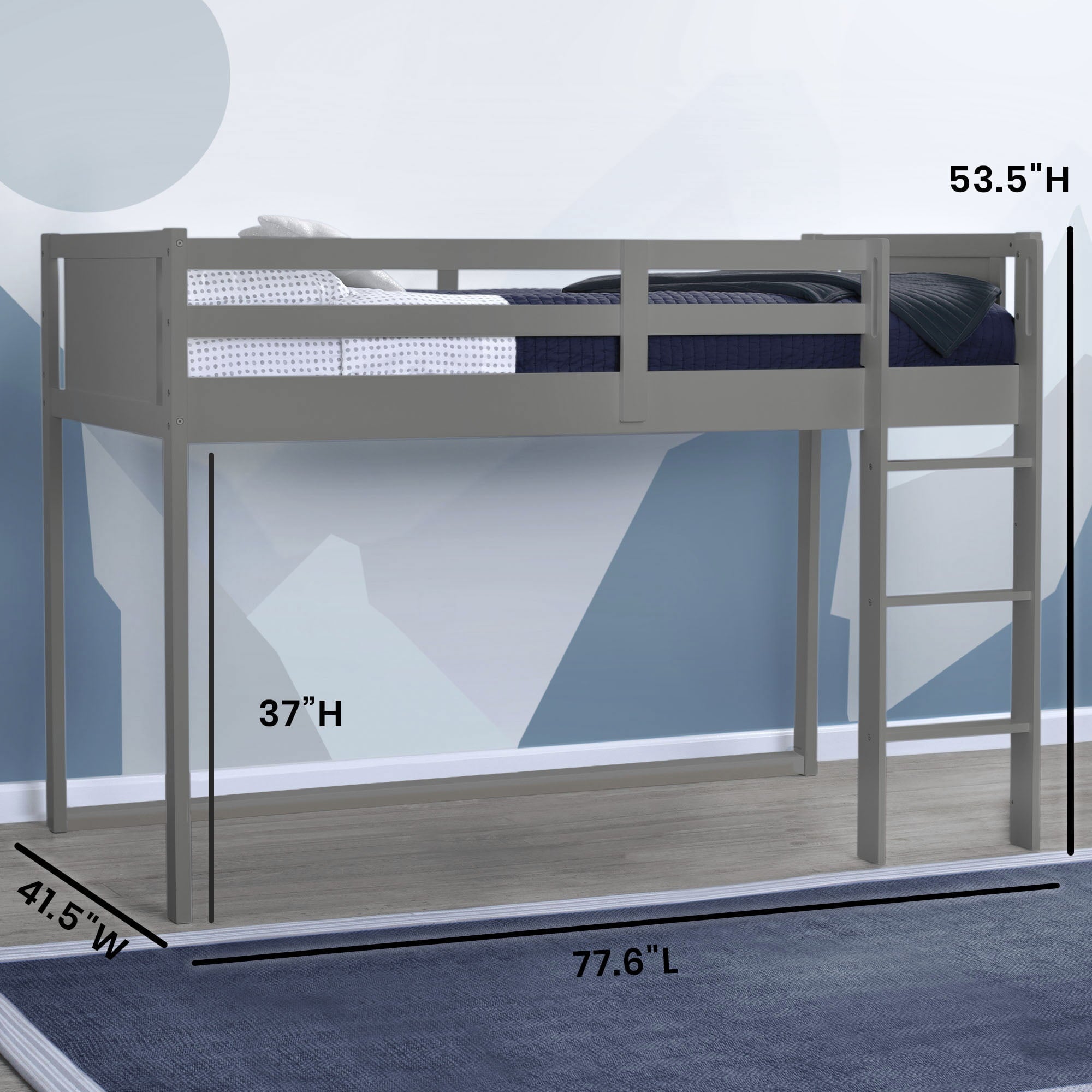 Delta Children Twin Loft Bed with Guardrail and Ladder (Coordinates with Batman, Spider-Man & Harry Potter Tents Sold Separately), Charcoal