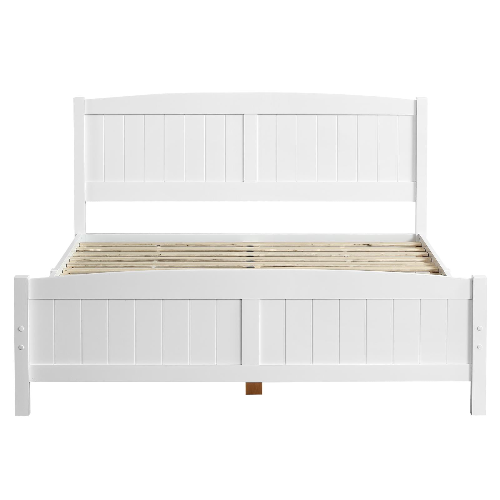 Zimtown Queen Bed Frame,Solid Pine Wood Kids Twin Platform Bed Frame, Bedroom Queen Bed with Headboard for Adults, White