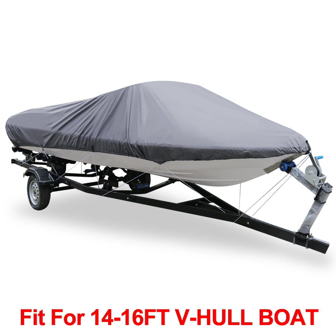 V-Hull 210-Denier Waterproof Boat Cover for 14'-16' Trailerable Fishing Ski Boats Runabout Covers Gray