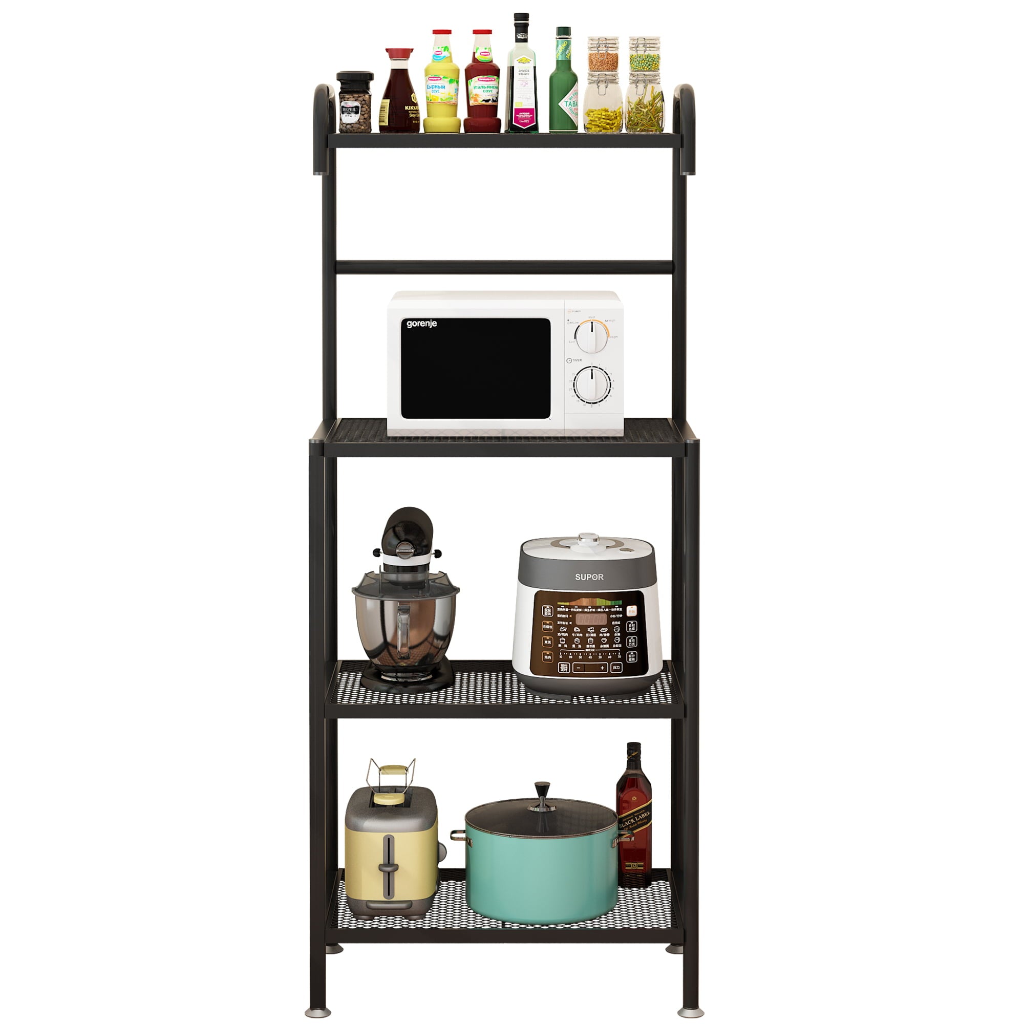 Ktaxon 4 Layers Baker's Rack Microwave Oven Stand Free Standing Kitchen Utility Storage Shelving Organizer， Kitchen Island Cart， Coffee Bar Table， Black