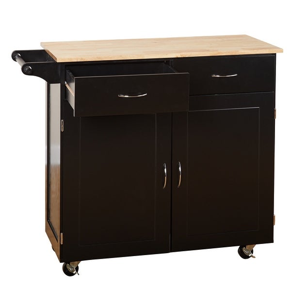 Large Kitchen Cart with Rubber wood Top - - 36980203