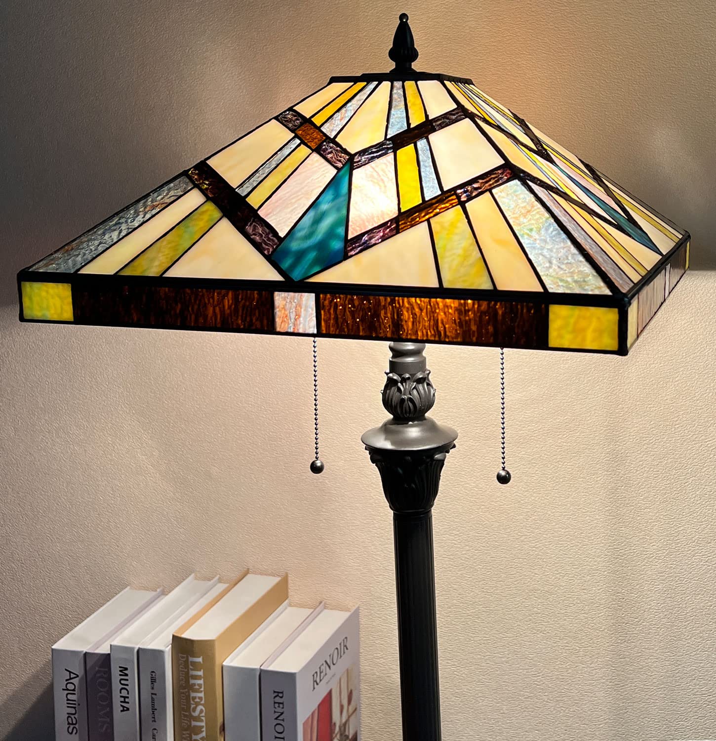  Floor Lamp, 65” Tall Mission Style Stained Glass Standing Floor Lamp