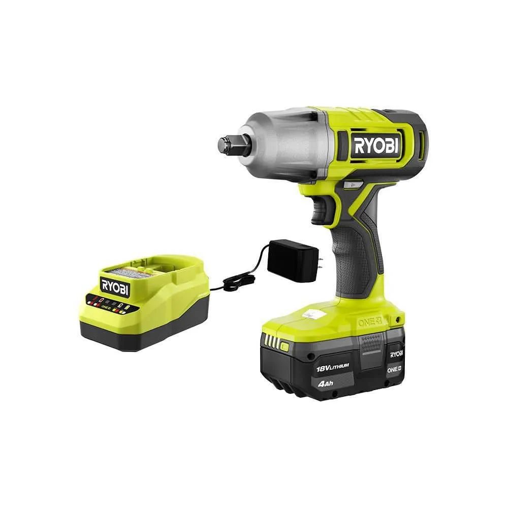 RYOBI ONE+ 18V Cordless 1/2 in. Impact Wrench Kit with 4.0 Ah Battery and Charger PCL265K1