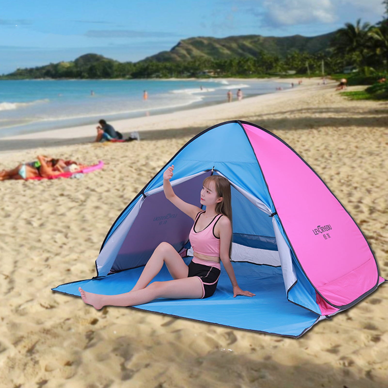 LEVORYEOU Automatic Up Beach Tent Cabana Portable UPF 50+ Sun Shelter Camping Fishing Hiking Canopy  for 3 - 4 Person