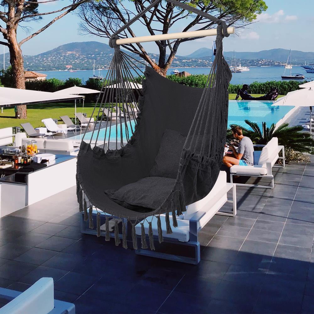 Ktaxon Hammock Chair Hanging Rope Swing Seat with 2 Cushions Perfect for Indoor Outdoor-Gray