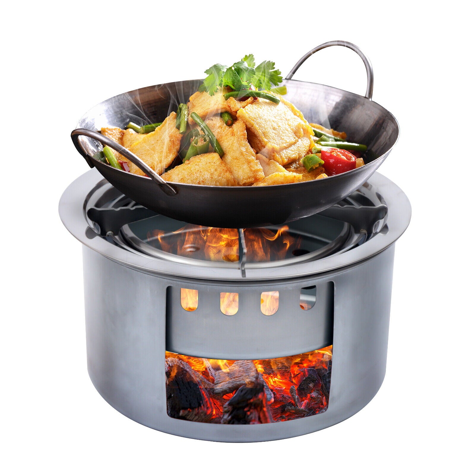 Portable Camping Wood Stove,Wood Stove Cooking with Carrying Bag for Hiking BBQ 4-in-1 Portable Metal Camping Wood Burning Stove BBQ Cooking Outdoor Grill Pan BBQ Grill Wood Burner