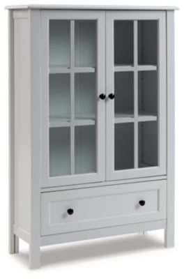 Signature Design by Ashley Miranda Farmhouse Adjustable Accent Cabinet or Wardrobe with Glass Doors， White