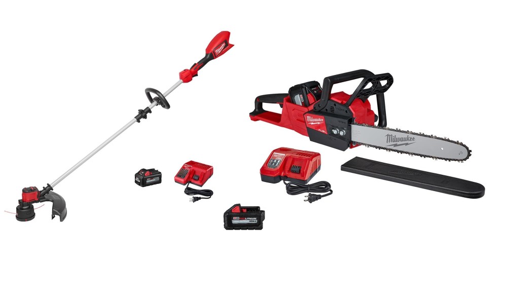 Milwaukee M18 String Trimmer Kit & 16 Chainsaw Kit with XC 6Ah Battery Bundle