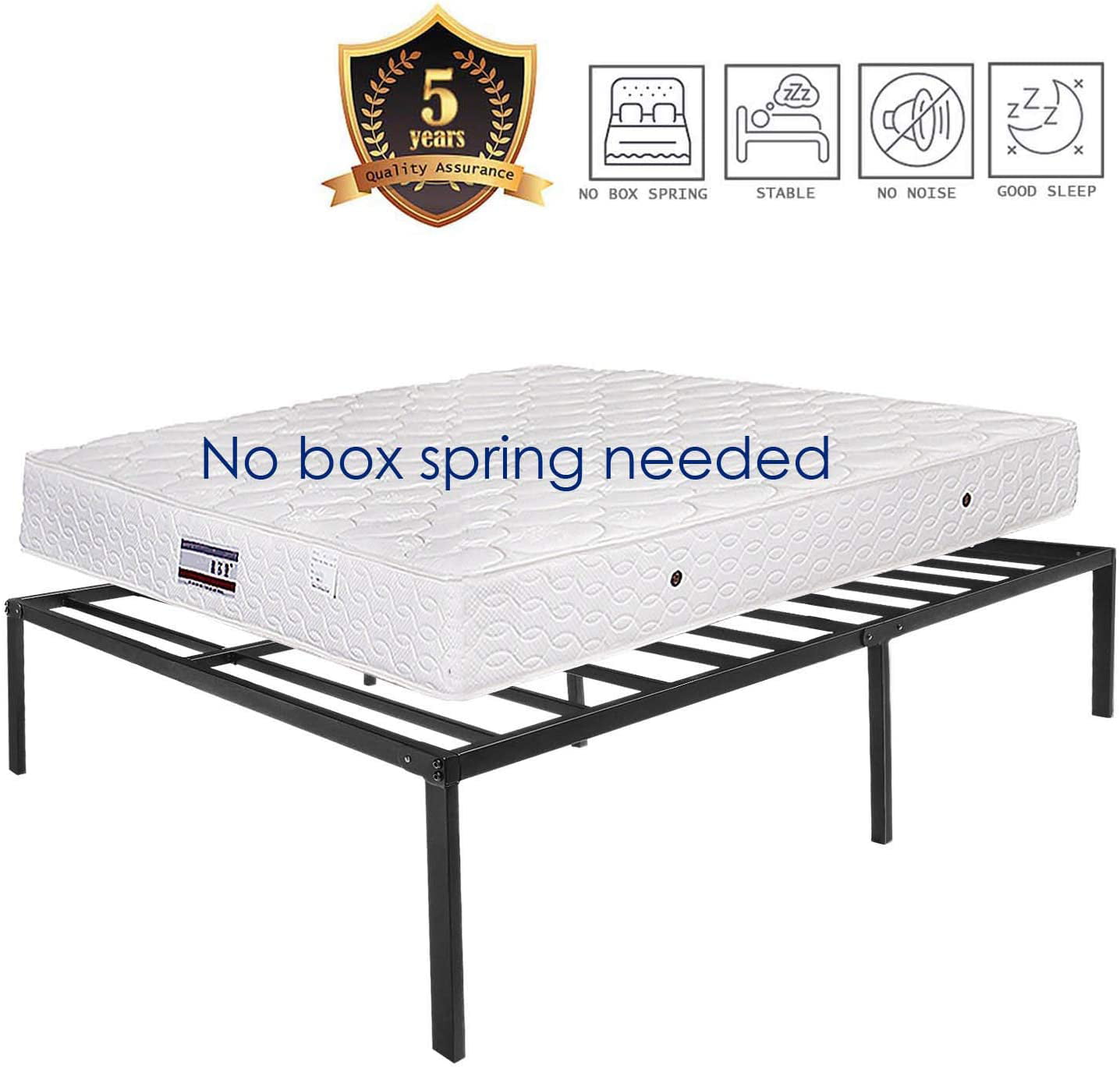 FOYUEE Platform King Bed Frame 18 inch Tall, No Box Spring Needed Metal Bedframe with Storage Heavy Duty