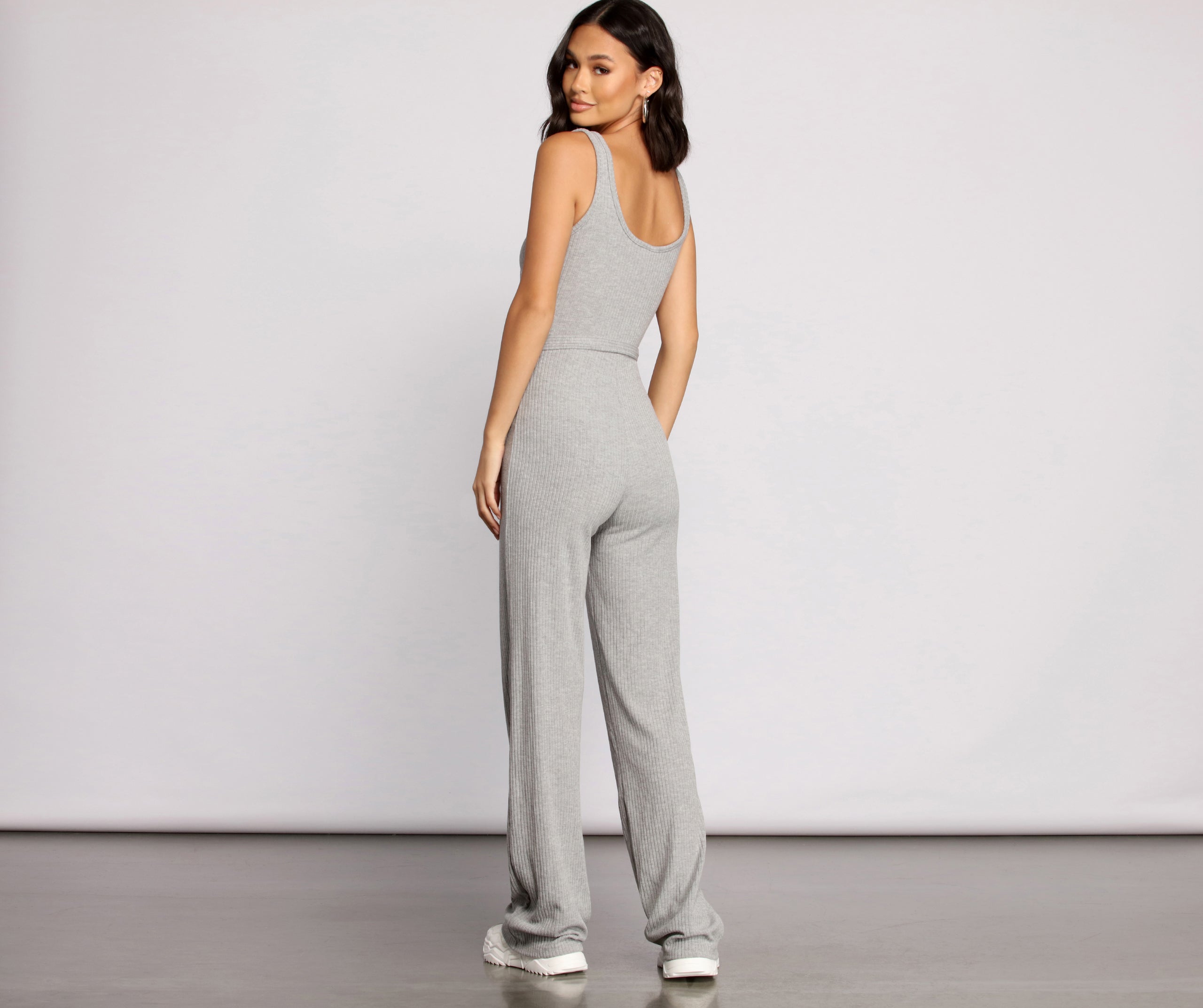 Casual and Chic Ribbed Tie Waist Jumpsuit
