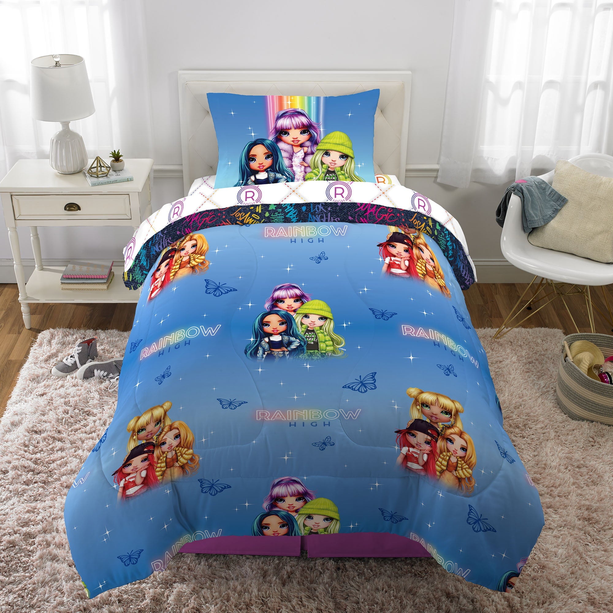 Rainbow High Kids Twin Bed in a Bag, Comforter and Sheets, Blue, MGA
