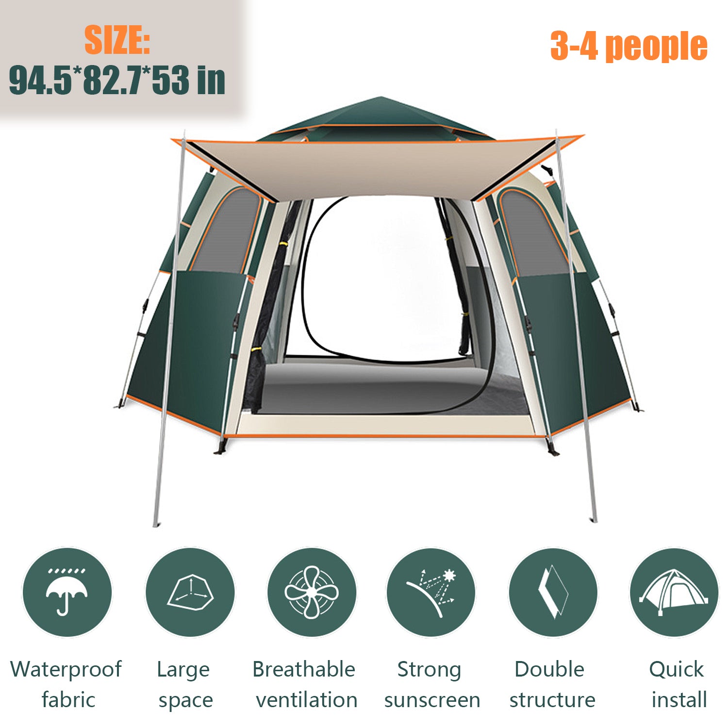 6-Person Camping Tent， Instant Pop Up Tents， Easy Set Up Family Camping Tents and Shelter， Lightweight Waterproof All-Season Tent for Family Travel Hiking Camping Mountaineering Outdoor