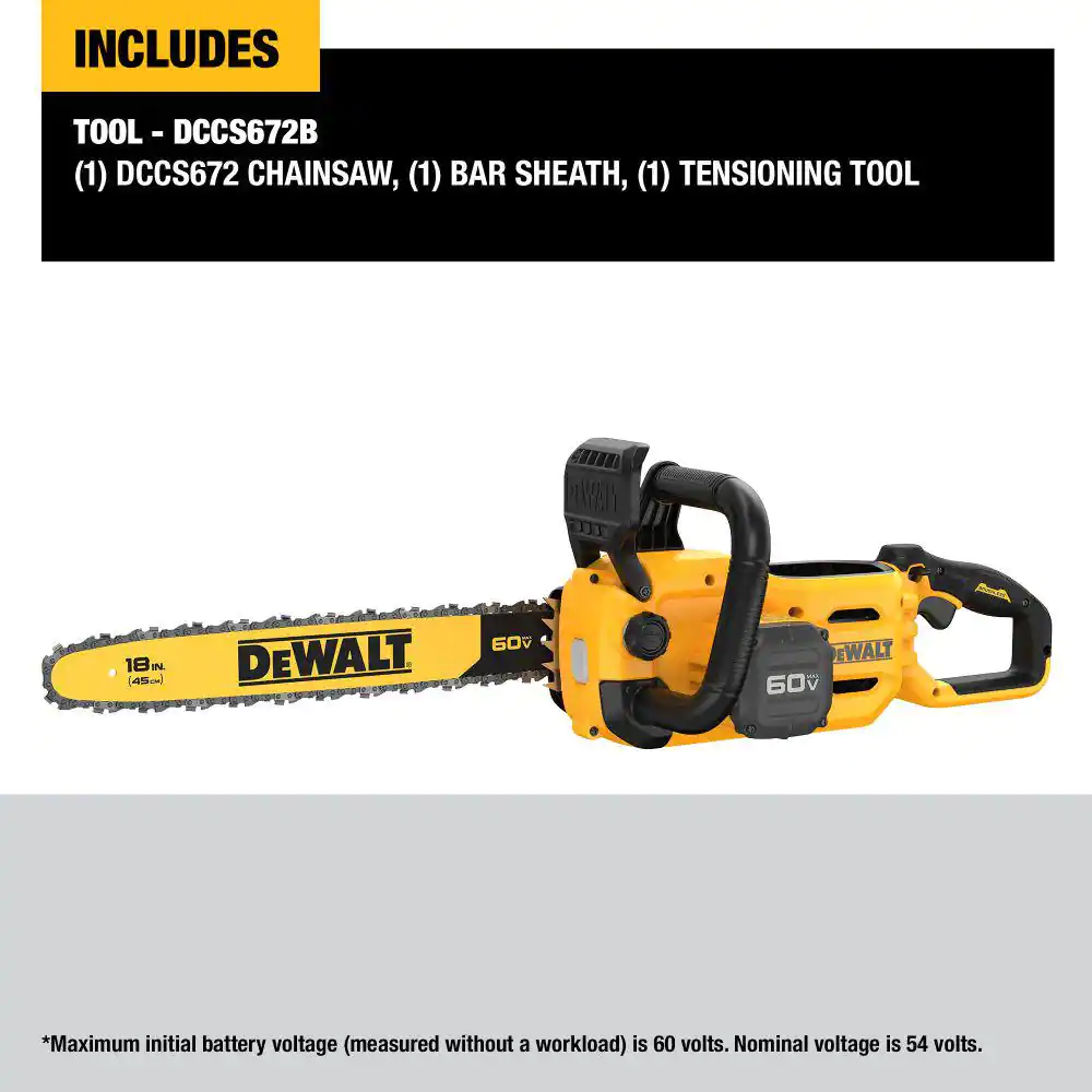 DEWALT DCCS672B 60V MAX 18in. Brushless Cordless Battery Powered Chainsaw， Tool Only