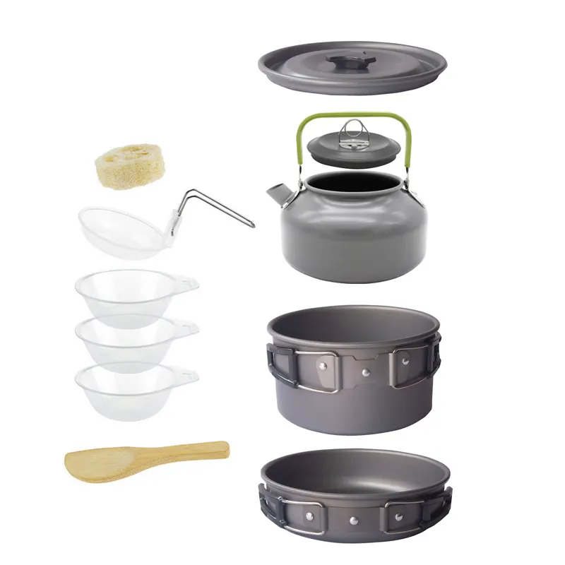 Durable outdoor camping cookset lightweight barbeque camping cookware  with bag and color box
