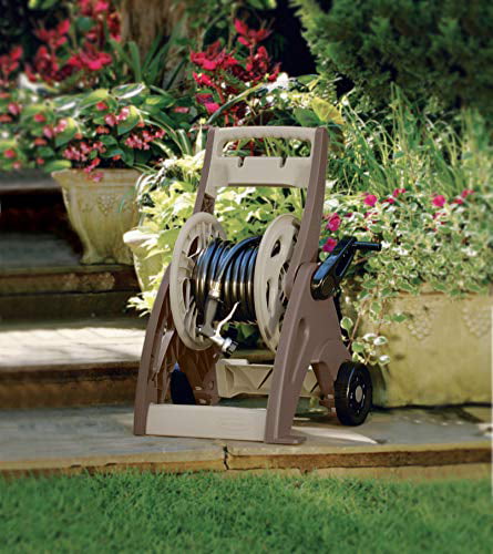 Suncast JSF175 175 ft Hosemobile Reel Cart Hose Caddy with Large Easy to Grip Crank for Garden， Lawn， and Patio， 175'， Bronze and Taupe