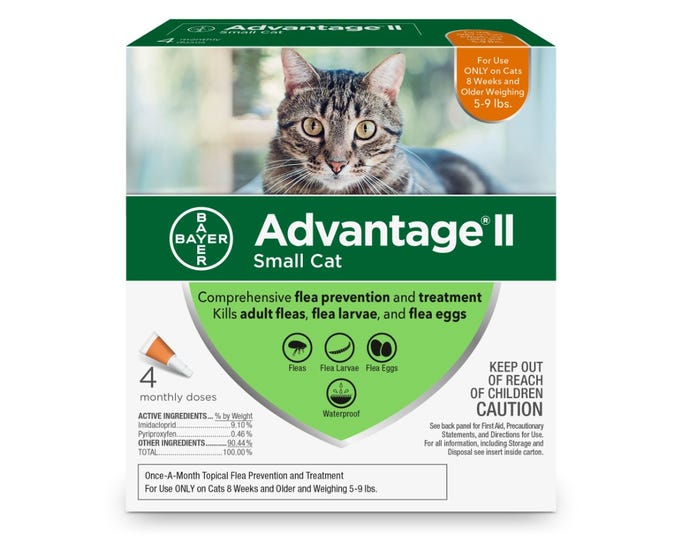Advantage II Small Cat Flea Control， 5-9 lbs. / 4 Doses