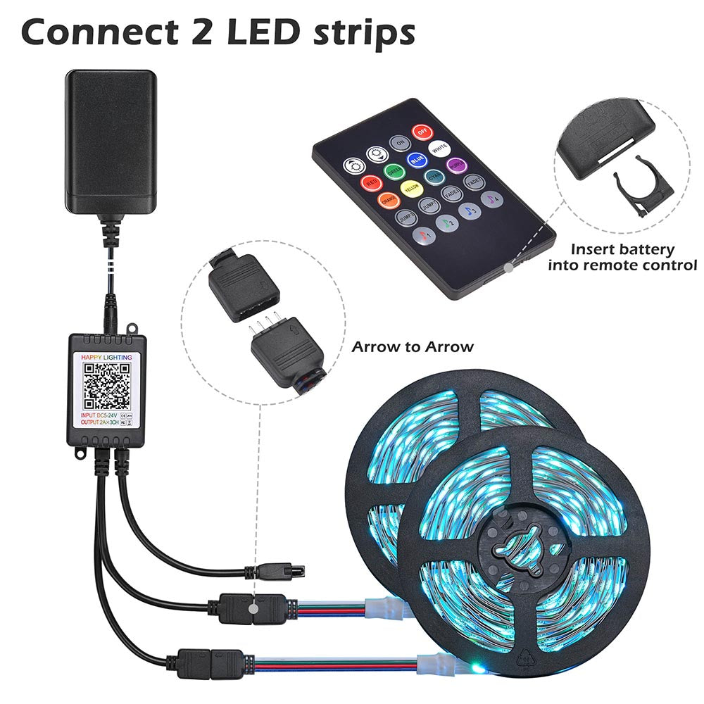 Yescom 16ft LED Strip Light Bluetooth App Music Remote Multi-Color