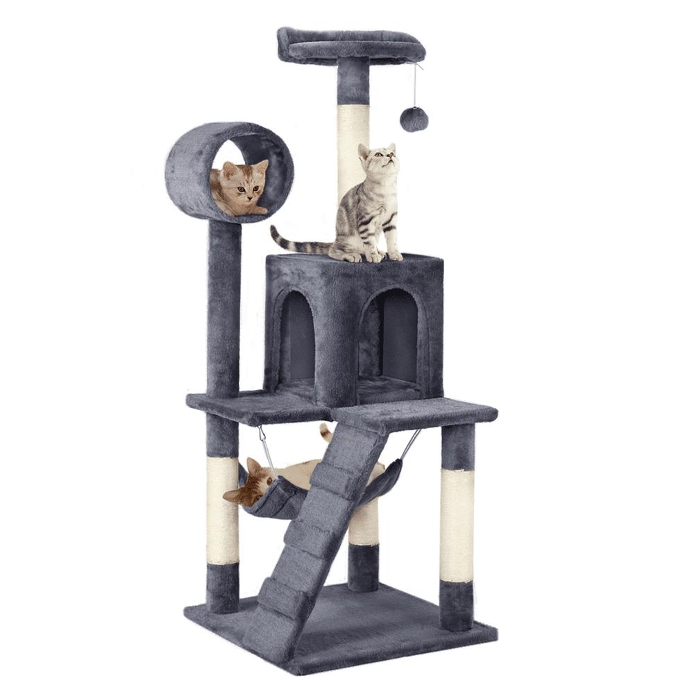 Yaheetech 51-in Cat Tree and Condo Scratching Post Tower， Gray