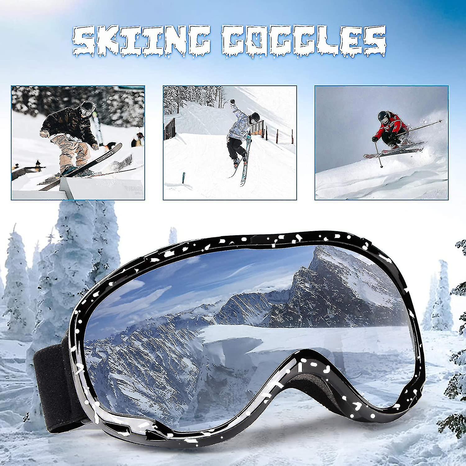Ski Snowboard Goggles With Uv400 Protection Skiing Snowboarding Goggles Of Dual Lens With Anti Fog Helmet Compatible