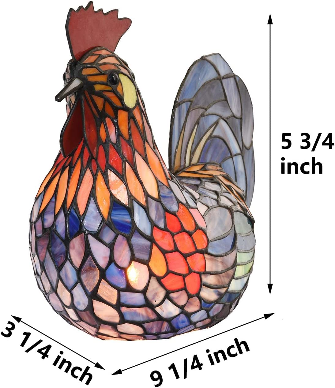 SHADY L10834 Colorful Rooster  Style Stained Glass Accent Table Lamp Night Light for Bedside Living Room Decoration