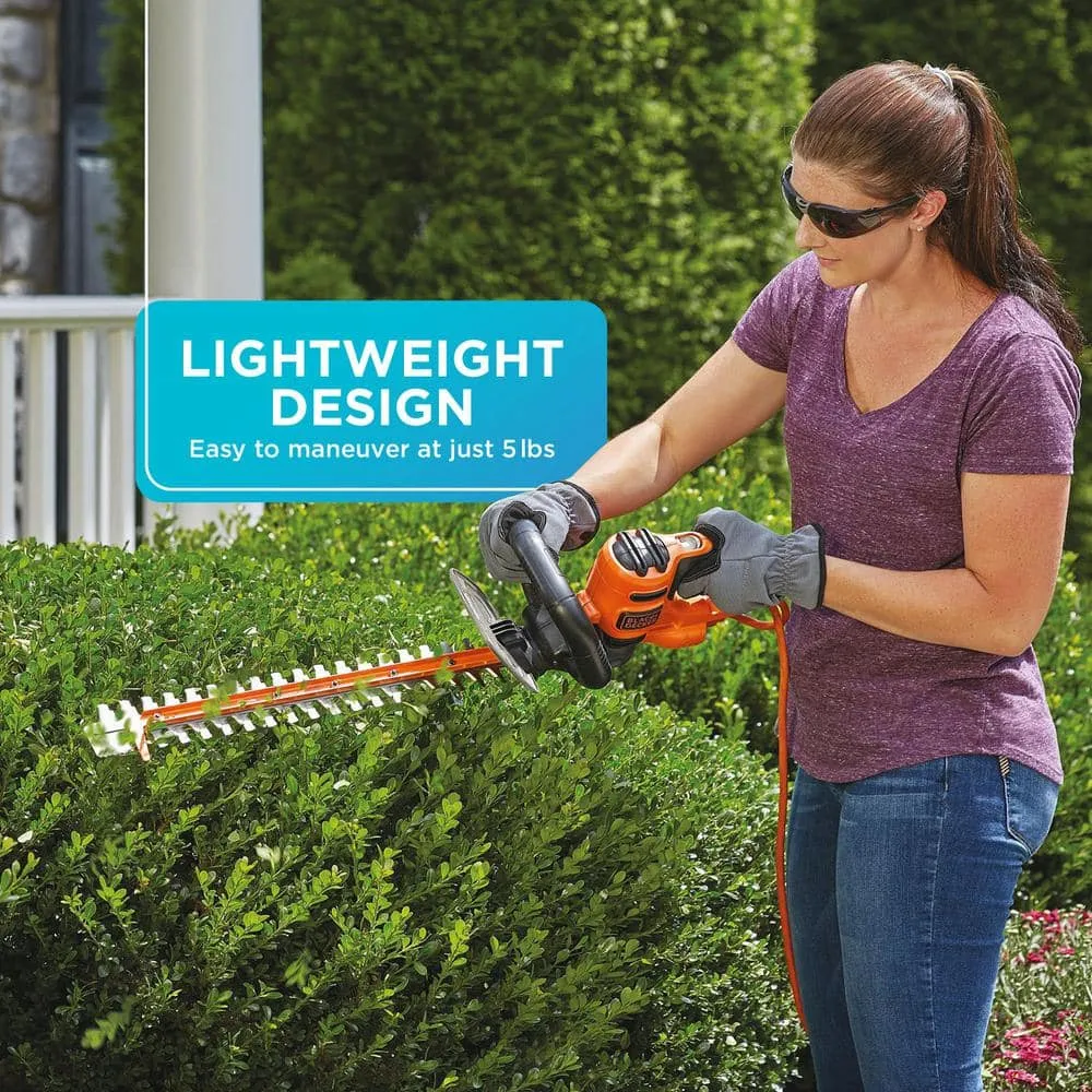 BLACK+DECKER 20 in. 3.8 AMP Corded Dual Action Electric Hedge Trimmer with Saw Blade Tip BEHTS300