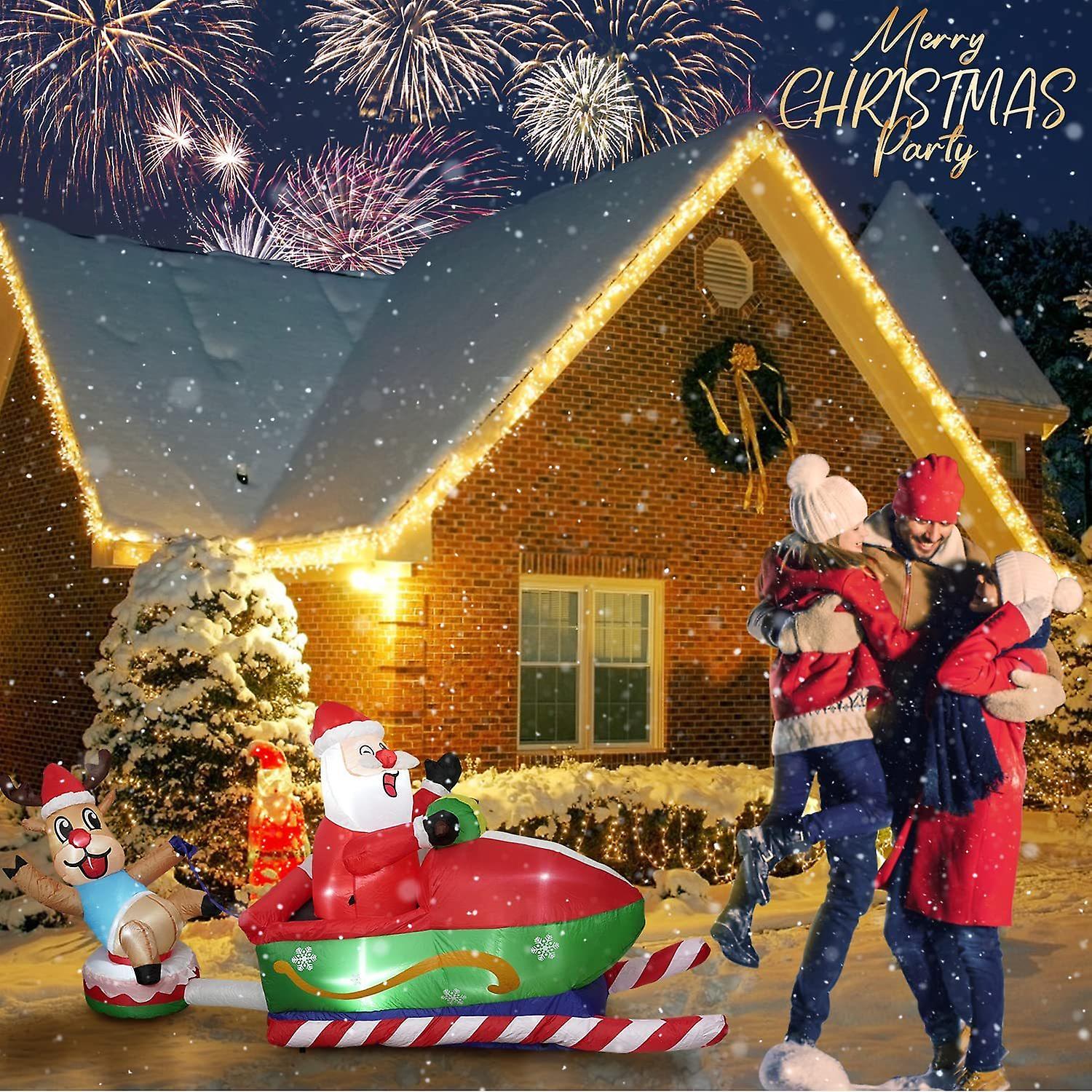 8 Ft Christmas Inflatables Outdoor Decorations ， Inflatable Christmas Blow Up Outdoor Yard Decorations， Snowmobile Santa Claus And Reindeer Sleigh Wit