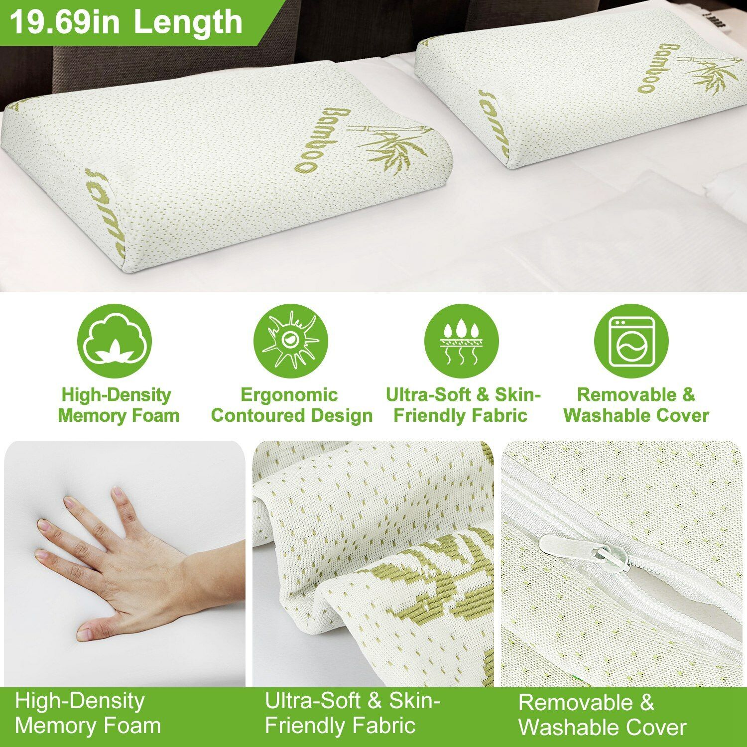 Dependable Industries Elegance of Bamboo Memory Foam Contour Pillow with Cooling Technology and Neck Support Comfort Orthopedic