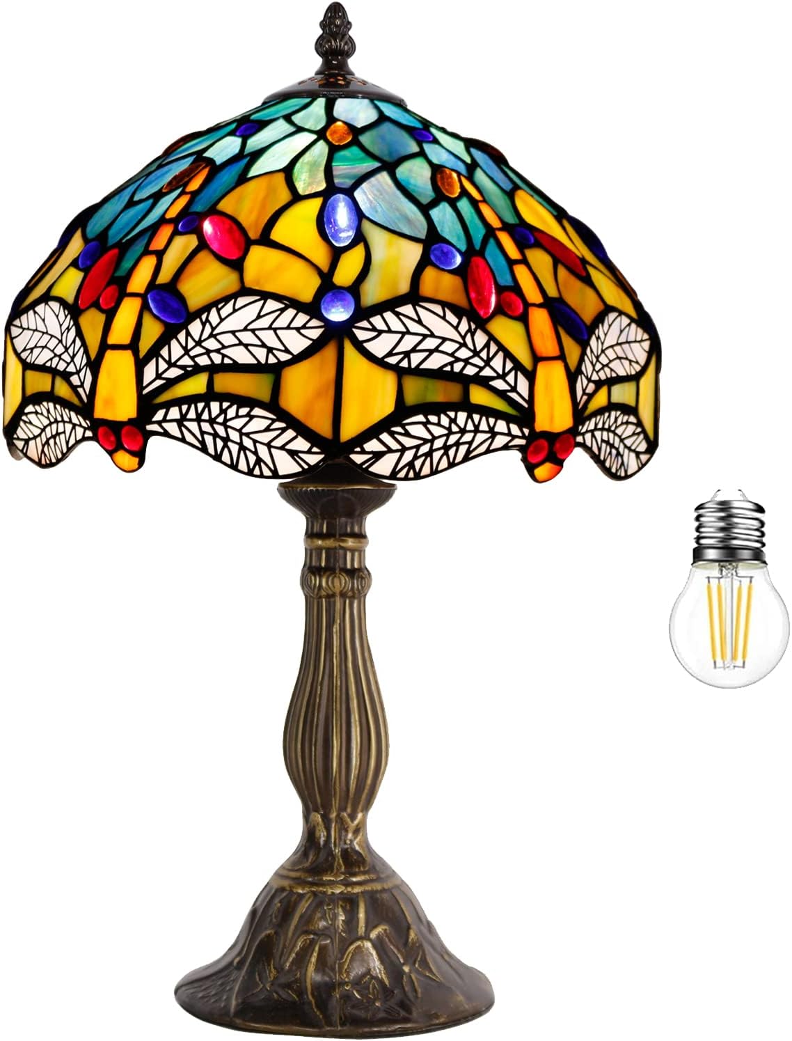 GEDUBIUBOO  Lamp Sea Blue Yellow Stained Glass Dragonfly Style Table Lamp Nautical Reading Desk Bedside Light 12X12X18 Inches Decor Bedroom Living Room  Office S128 Series