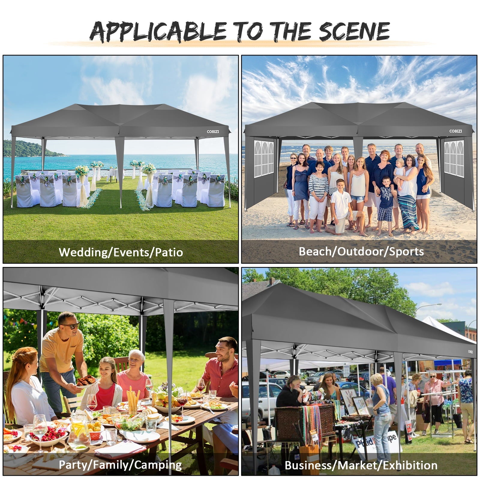 10' x 20' EZ Pop Up Canopy Tent Party Tent Outdoor Event Instant Tent Gazebo with 6 Removable Sidewalls and Carry Bag, Gray