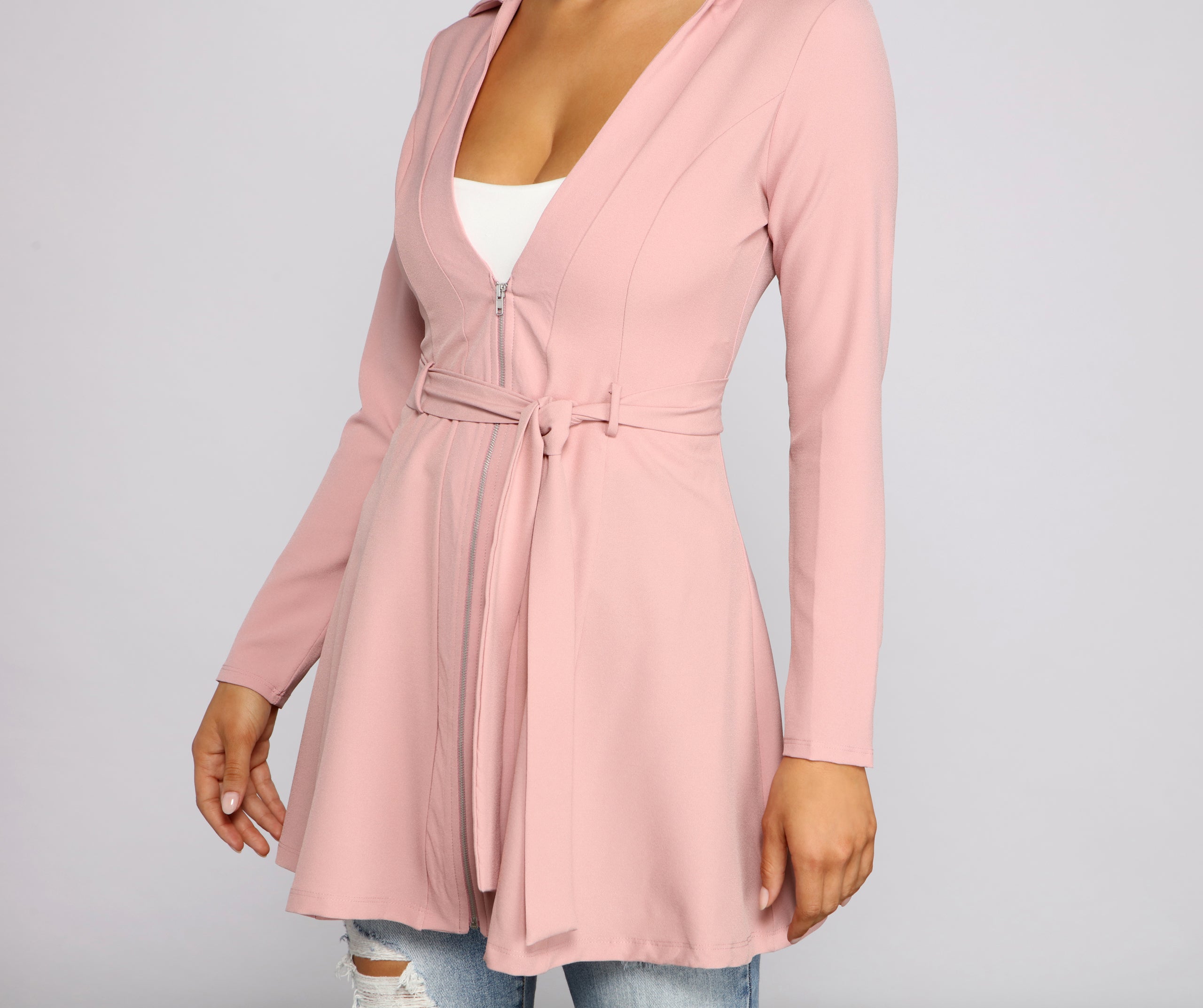 Chic Girl Tie Front Belted Trench